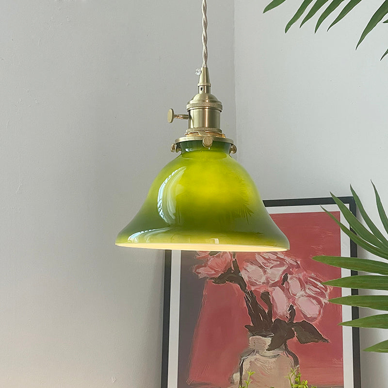 Valentina lampă suspendată verde din cupru și sticlă, rustică, vintage, LED, pentru sufragerie