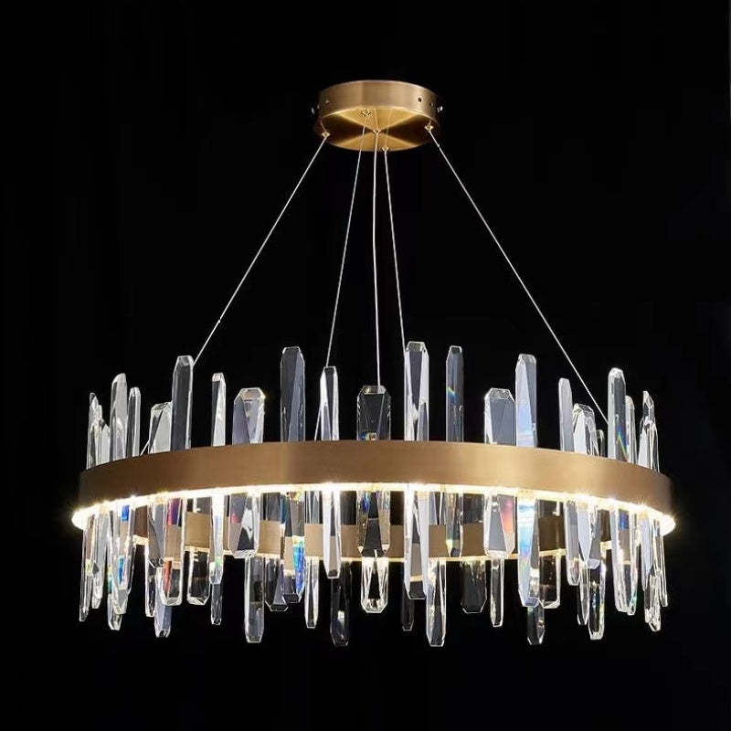 Kristy candelabru negru și auriu din cristal, modern, în formă de inel