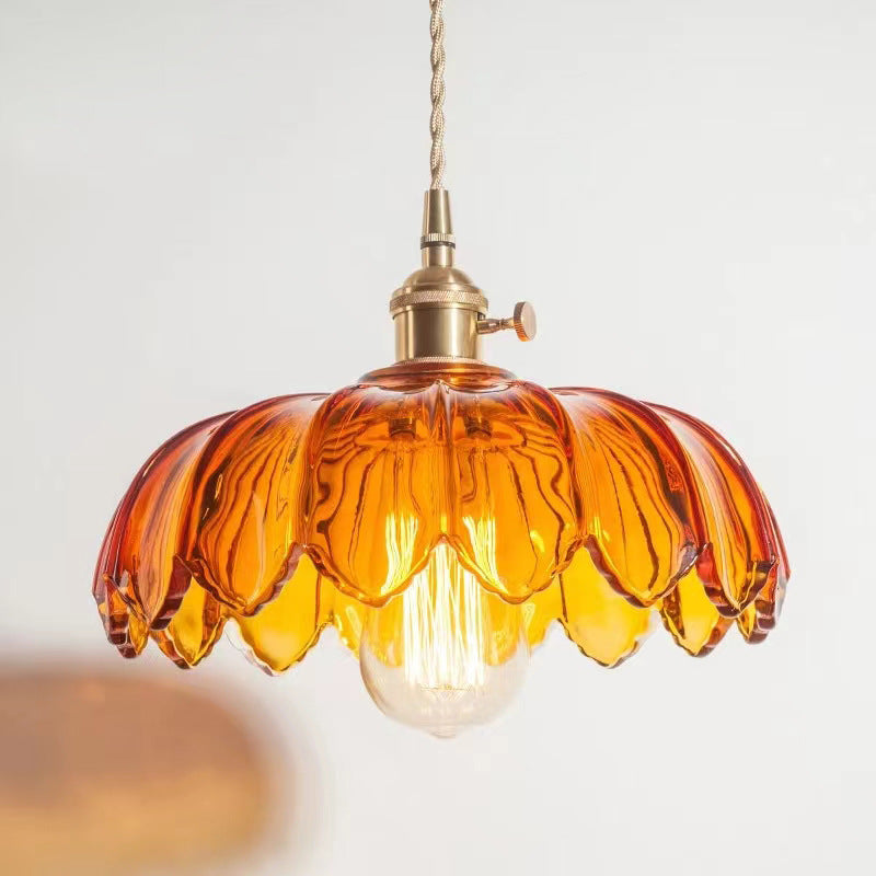 Valentina lampă suspendată retro cu LED din sticlă colorată și metal în formă de floare pentru sufragerie