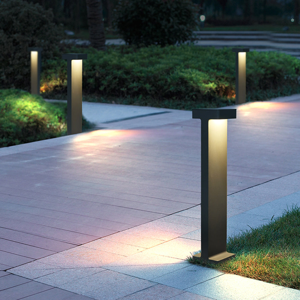 Ray modern metal T-Shaped Solar Outdoor Path Light, negru
