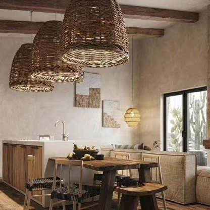 Muto lampă suspendată din ratan, vintage, rustică, LED, pentru living și dormitor