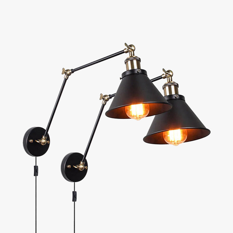 Epoch Retro aplică de perete cu braț articulat, metal, negru & auriu