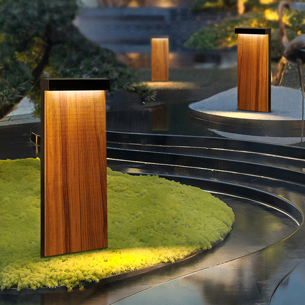 Ray modern metal Rectangular Outdoor Path Light, lemn