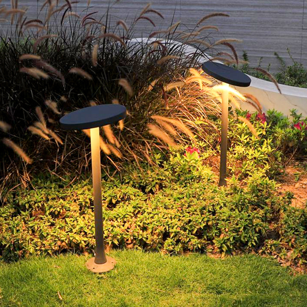 Pena modern Disc Solar Outdoor Bollard Light, negru
