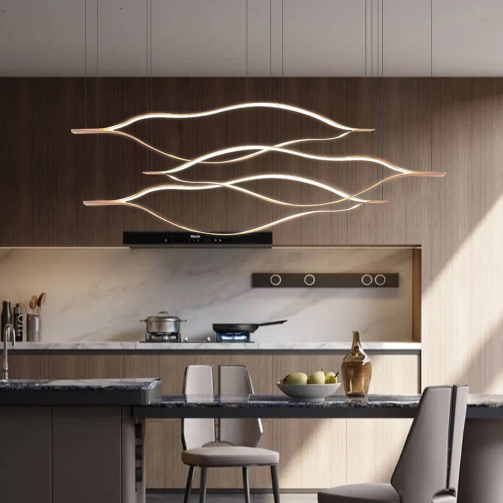 Arisha LED Linear minimalist val cu finisaj în formă de frunză aurie - lampă suspendată