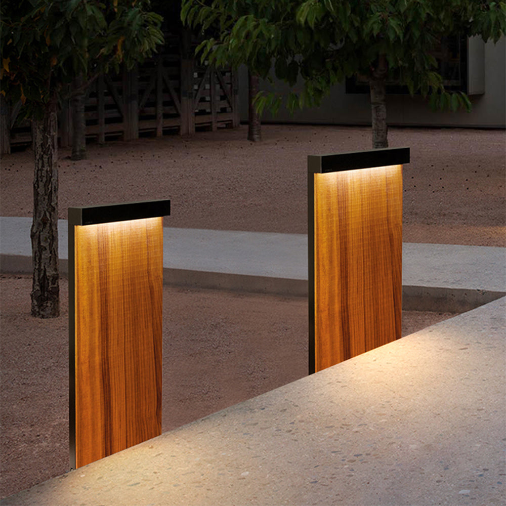 Ray modern metal Rectangular Outdoor Path Light, lemn