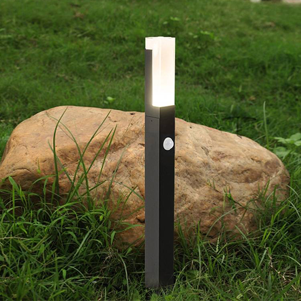 Ray lampă de drum pentru exterior modernă din metal dreptunghiulară cu senzor, neagră