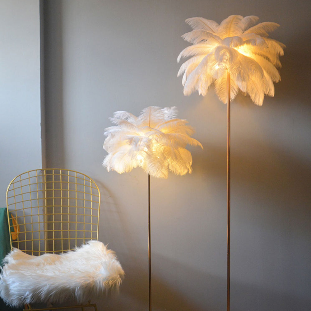 O'Moore modern Natural lampadar cu Pene de Struț Aurit