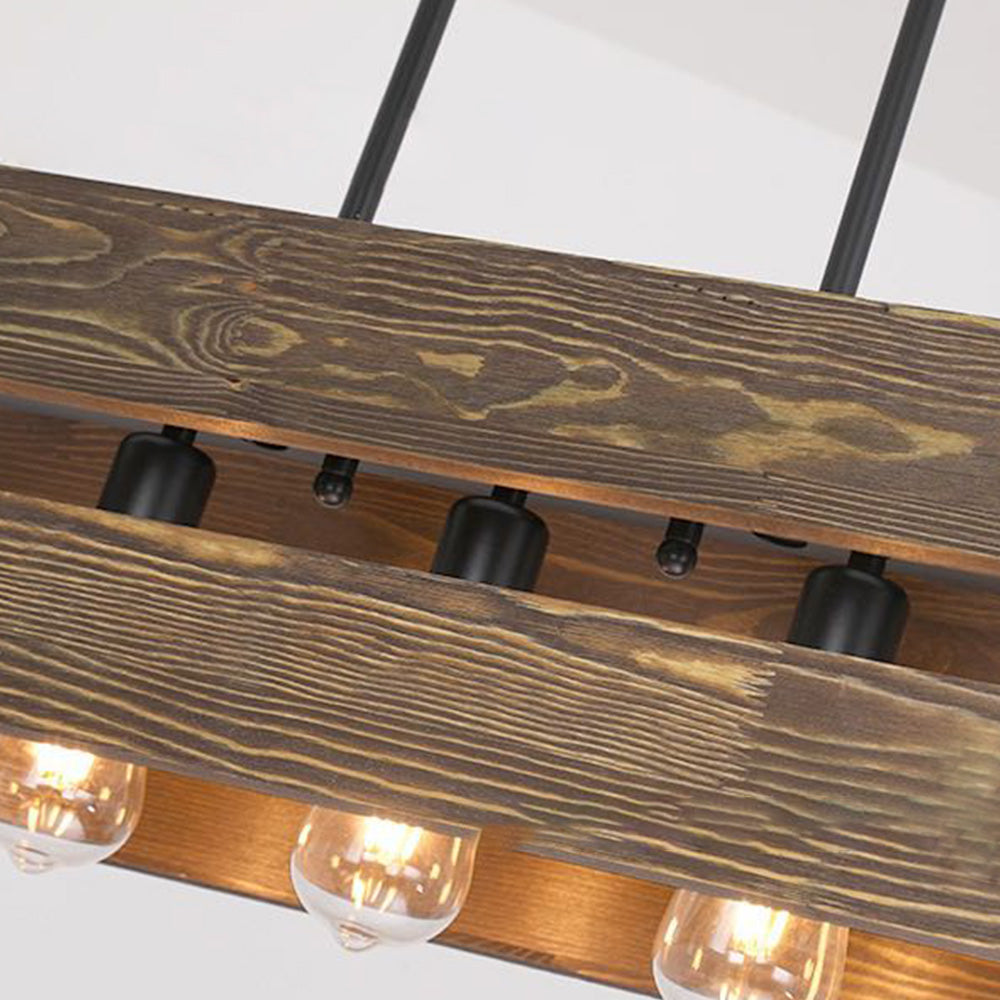Silva Retro Rectangular metal & lemn lampă suspendată, 5 surse de lumină, 2 Stil