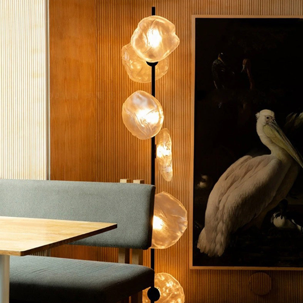 Byers de lux floare metal/sticlă lampadar, negru/auriu/Gri