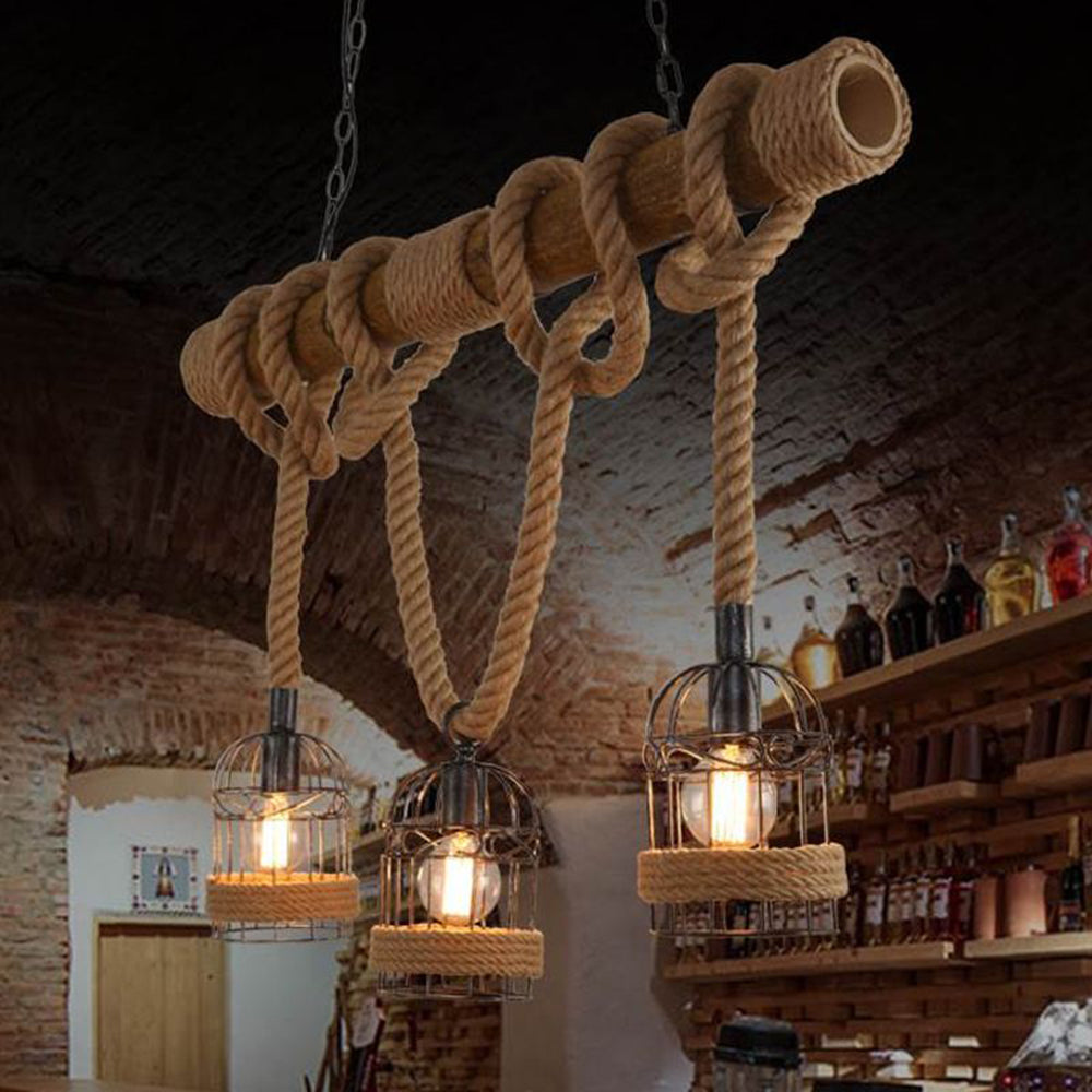 Silva Vintage 3 surse de lumină lemn coardă lampă suspendată