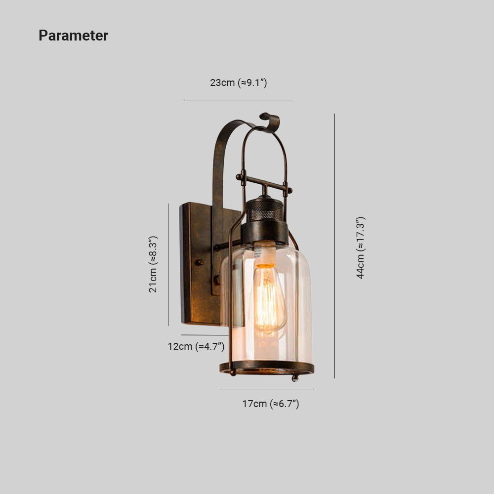 Silva aplică de perete Vintage Lantern sticlă/metal, negru/Ruginiu