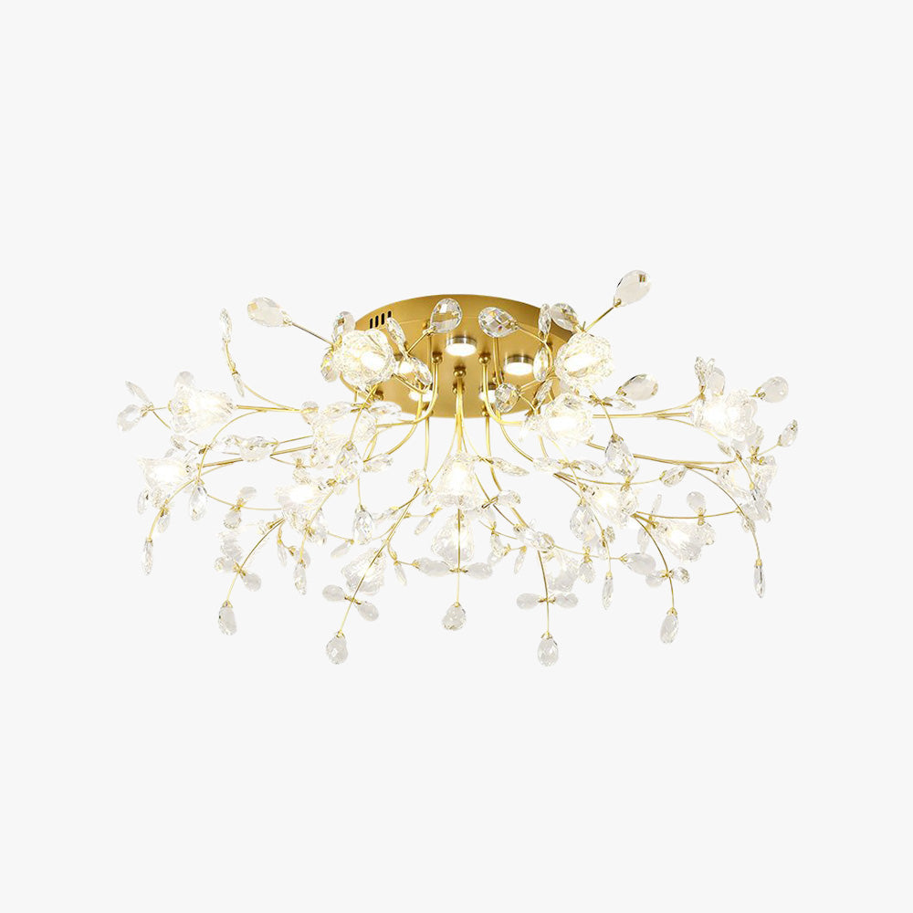 Arisha plafonieră aplicată Art Deco Elegantă cu flori din cristal auriu