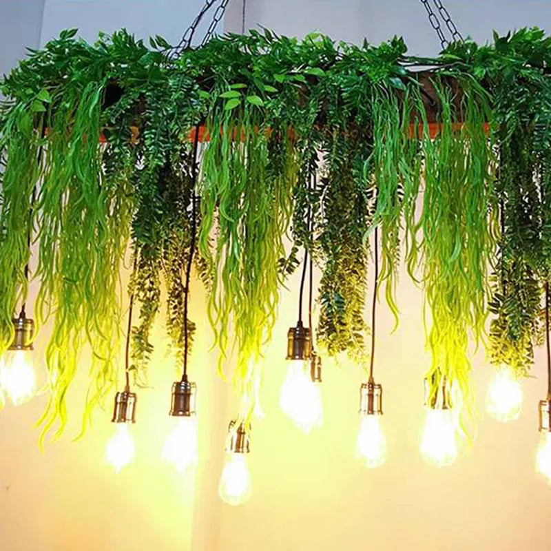Ritta lampă suspendată decorativă naturală dreptunghiulară din metal cu nuanță verde