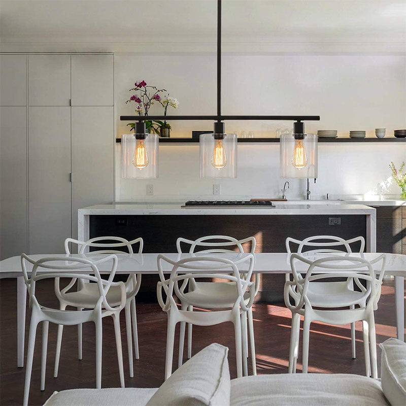Arisha candelabru negru din metal, industrial, minimalist, LED, pentru insulă de bucătărie