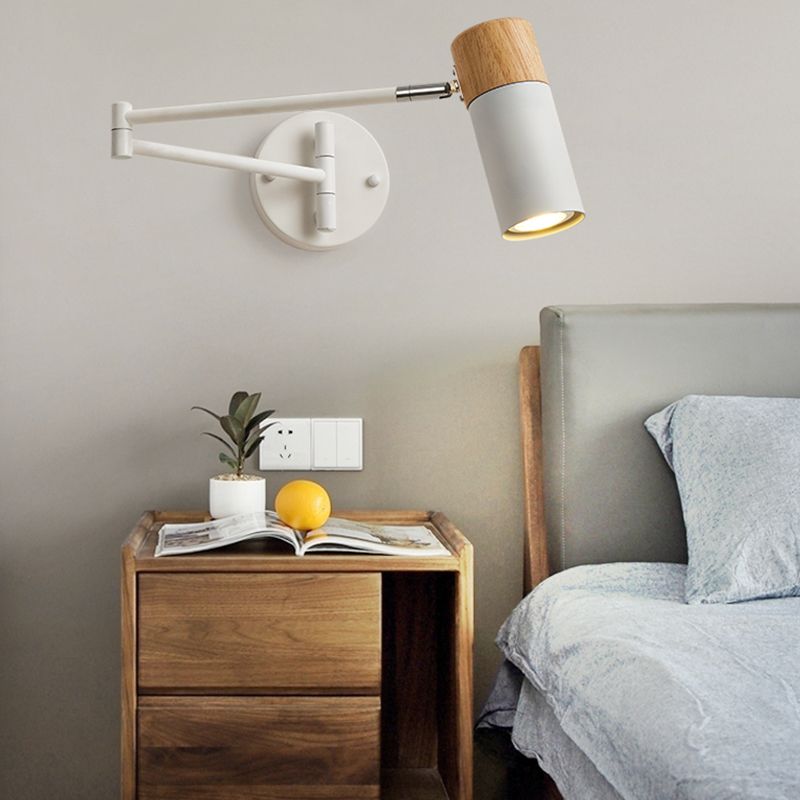 Muto aplică de perete lampă de perete în formă de cană reglabilă, metal/lemn, alb, în stil nordic