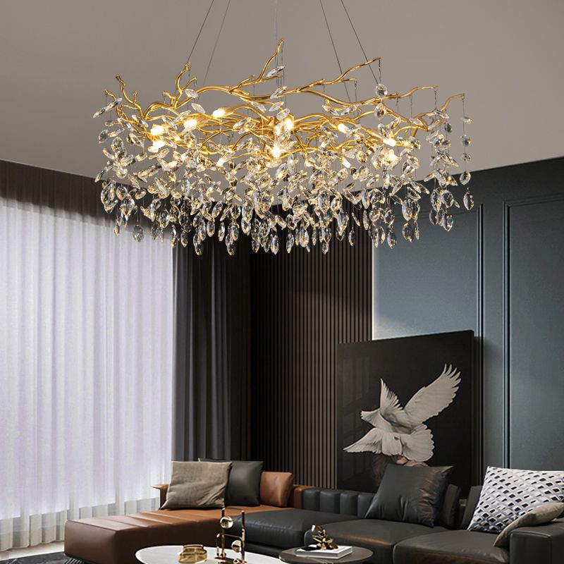 Kristy candelabru auriu din sticlă și cristal, contemporan