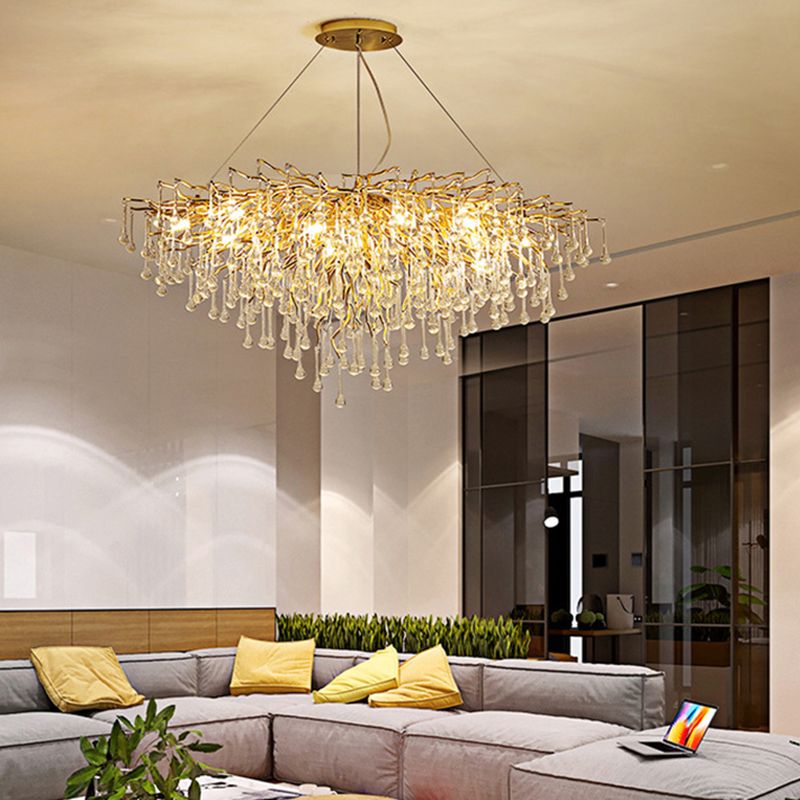 Arisha lampă suspendată din metal și cristal, culoarea aurie, pentru living, dormitor sau sufragerie