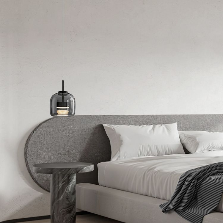 June lampă suspendată minimalistă din sticlă fumurie gri
