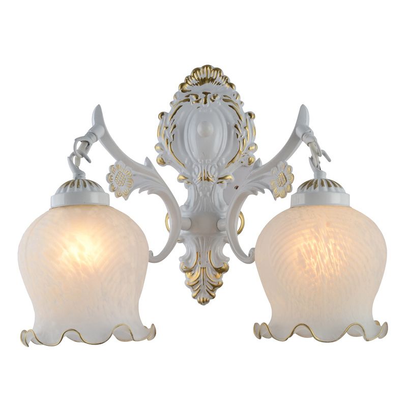 Arisha aplică de perete lampă de perete modernă în formă de floare, Vintage metal & sticlă, alb/bronz