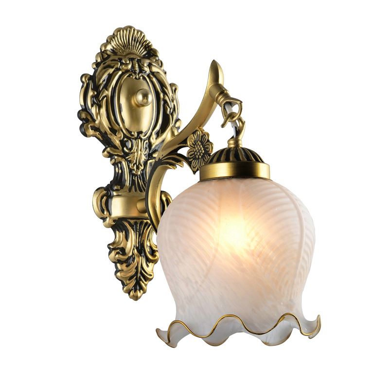 Arisha aplică de perete lampă de perete modernă în formă de floare, Vintage metal & sticlă, alb/bronz