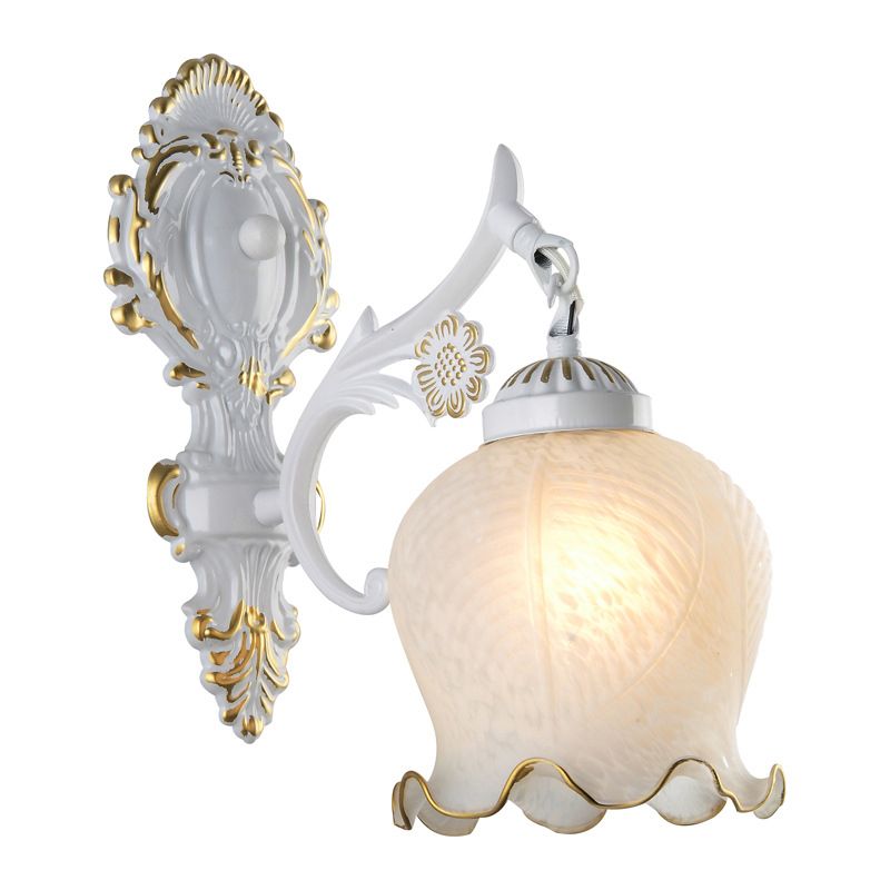 Arisha aplică de perete lampă de perete modernă în formă de floare, Vintage metal & sticlă, alb/bronz