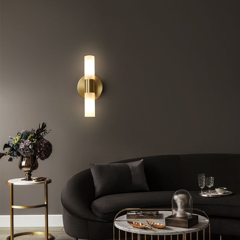 Arisha aplică de perete aurie din metal, modernă, cilindrică, LED