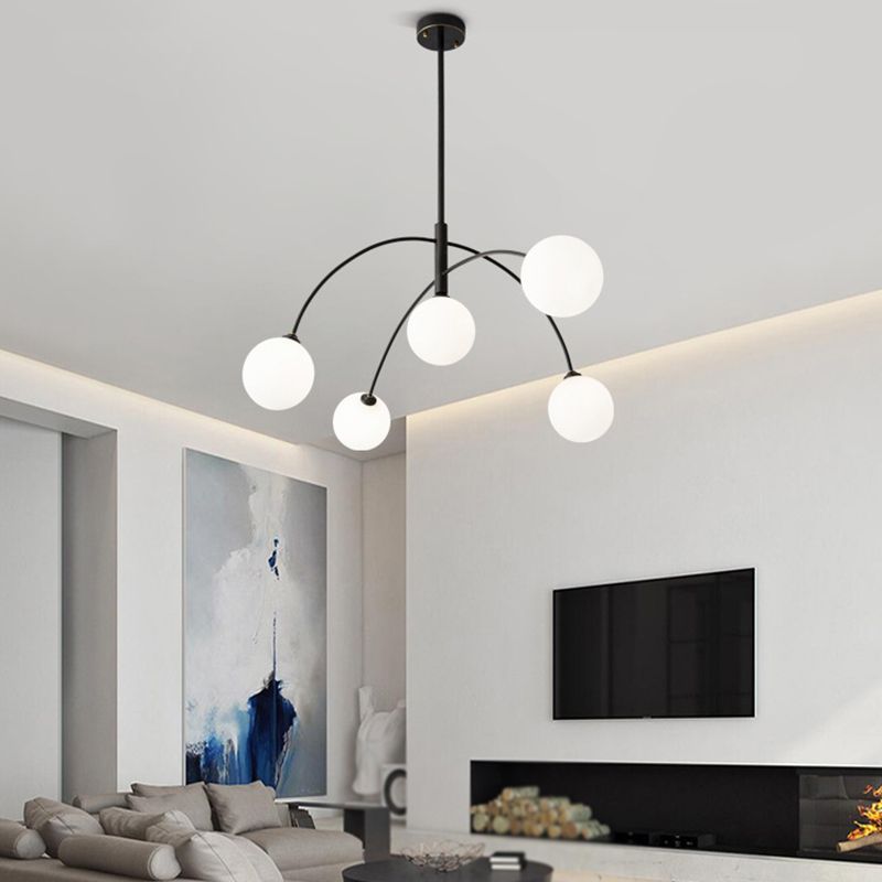 Valentina lampă suspendată glob modern, metal/sticlă, negru/aur, dormitor
