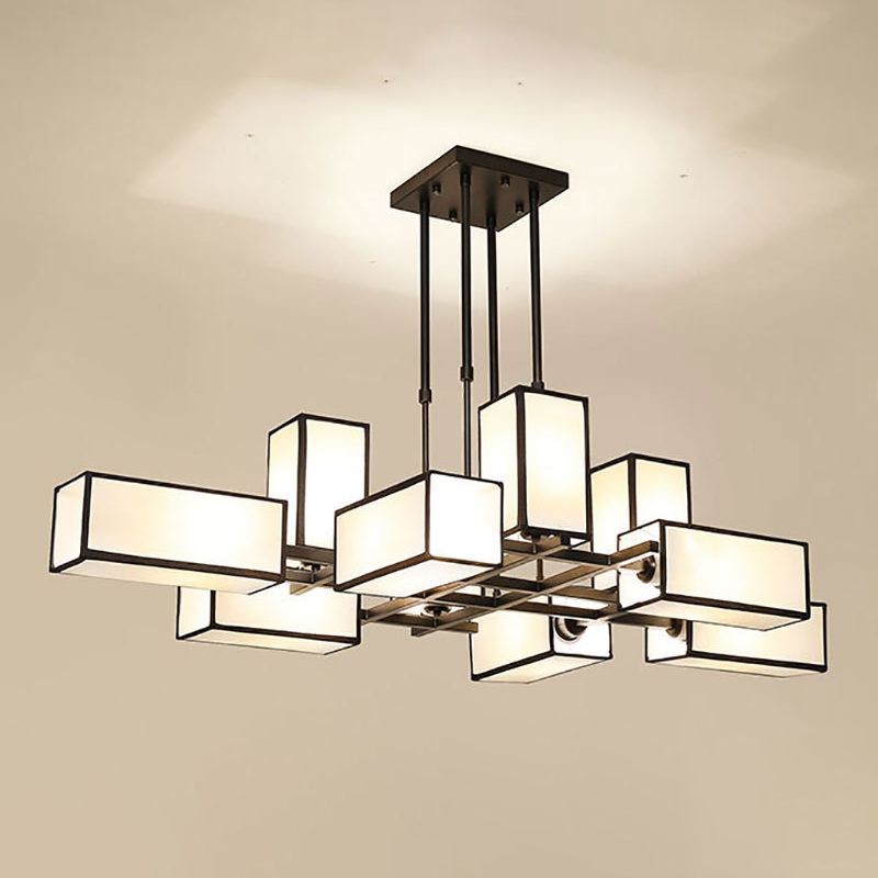 Arisha lampă suspendată pătrată retro din metal și țesătură, culoare neagră/aurie, pentru living