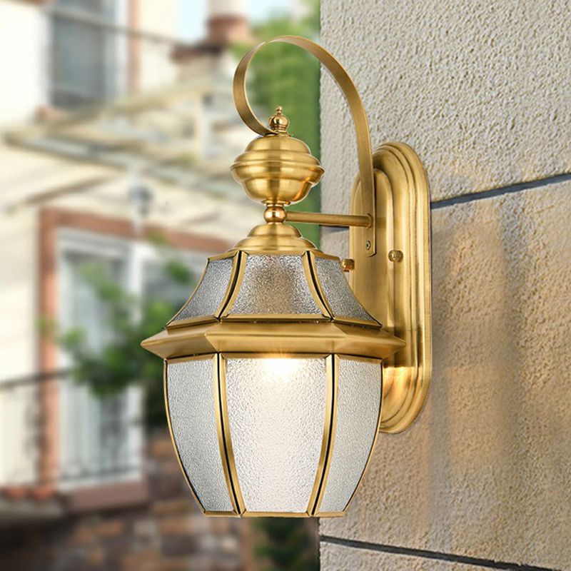 Ray aplică de perete pentru exterior aurie din metal, vintage, în formă de lanternă