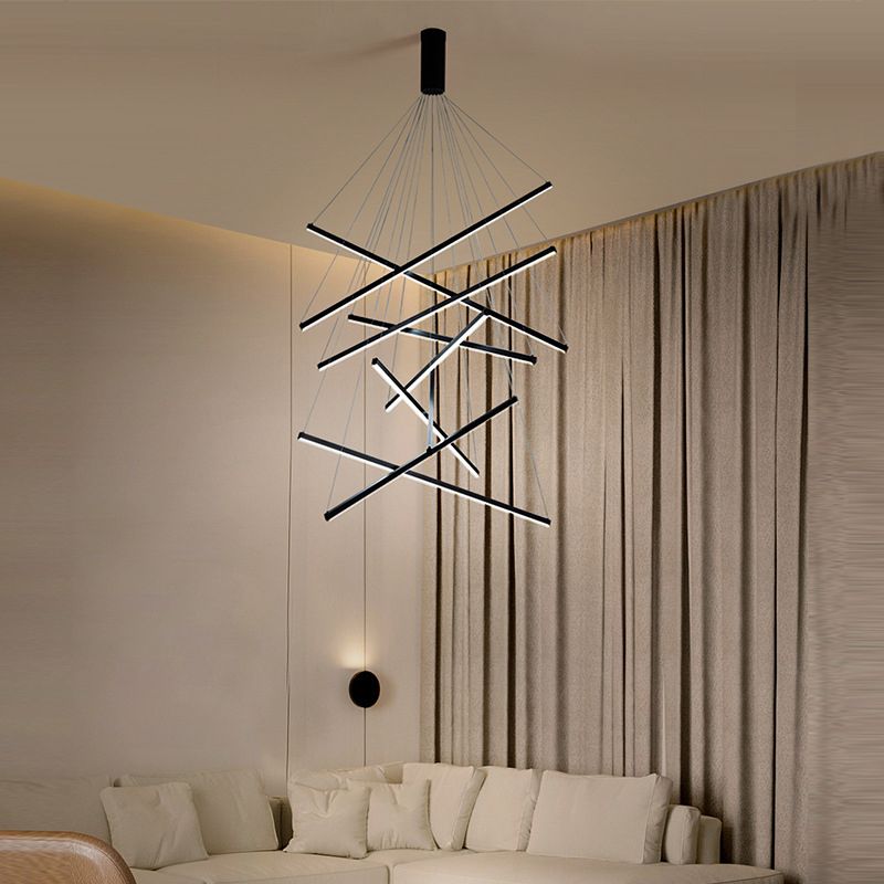 Arisha lampă suspendată neagră din metal, minimalistă, liniară, pentru living