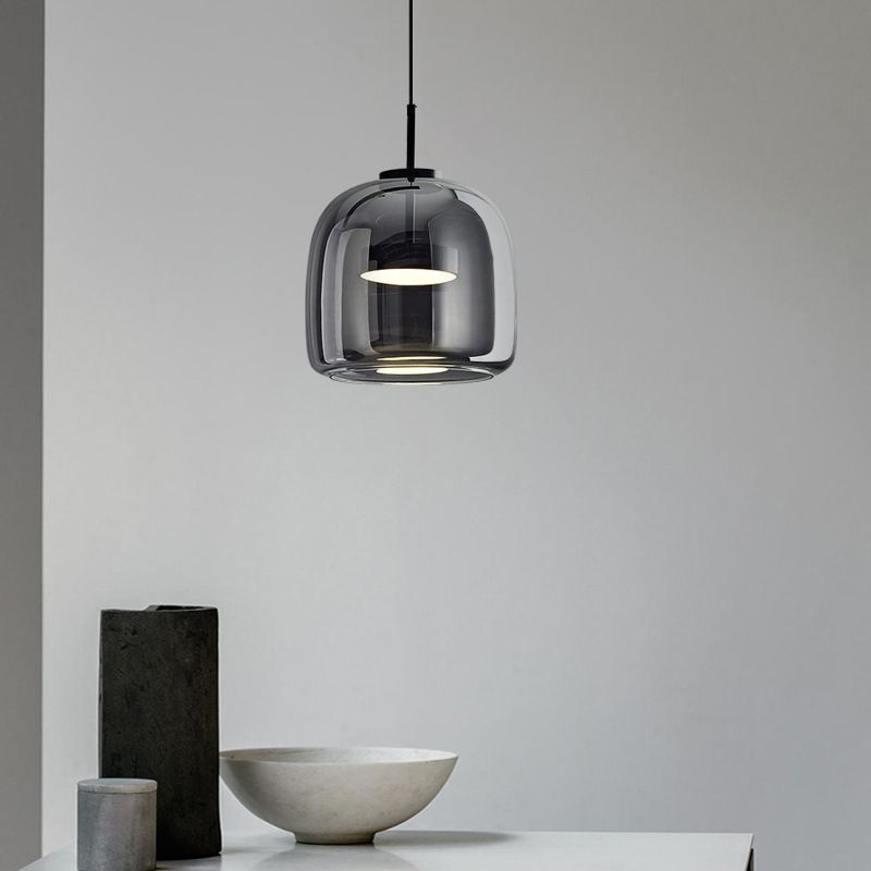 June lampă suspendată minimalistă din sticlă fumurie gri