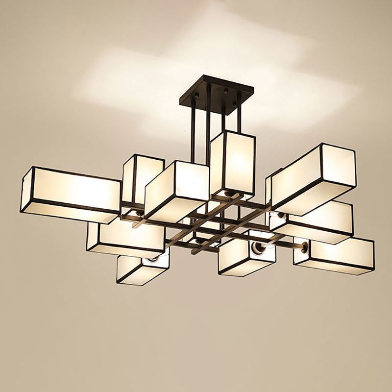 Arisha lampă suspendată pătrată retro din metal și țesătură, culoare neagră/aurie, pentru living