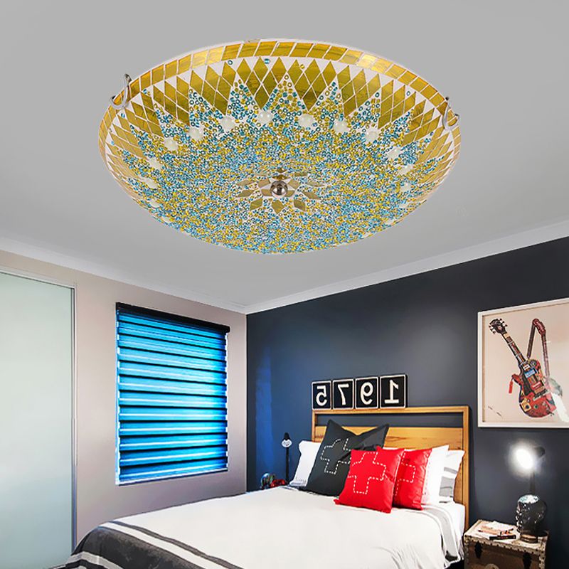 Tiffany plafonieră aplicată modern Mediterranean din sticlă albastru/galben/alb