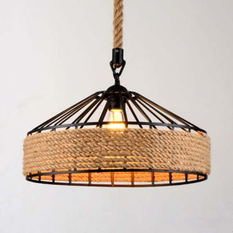 Epoch lampă suspendată neagră din frânghie și metal, retro
