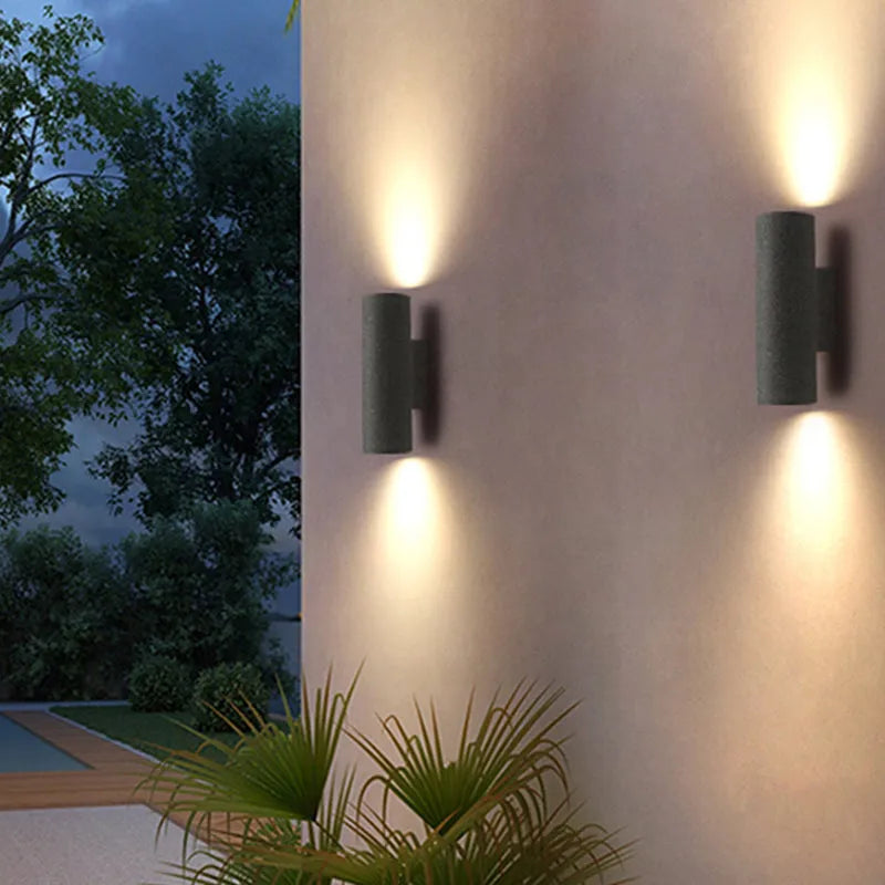 Ray aplică de perete pentru exterior minimalist cilindric cu două surse de lumină din ciment, negru/alb