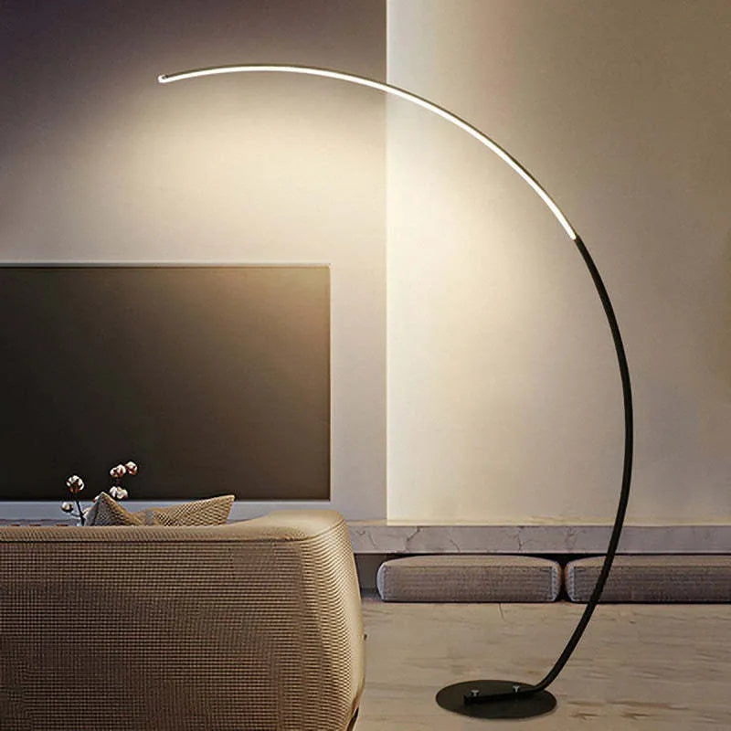 Mira lampadar modern Arc LED de podea, negru/alb, metal/Silicon