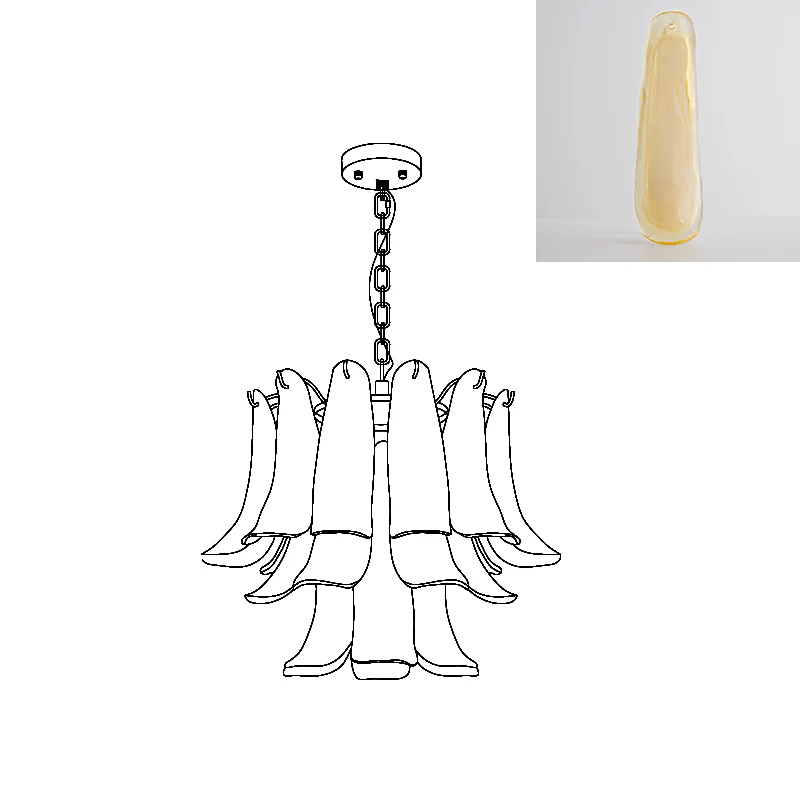 Elvess candelabru din sticlă Murano Frunze Aurii