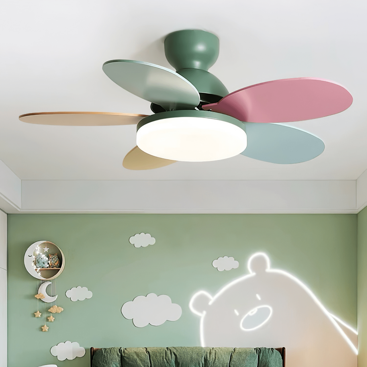 Eireise ventilator de tavan cu lumină din sticlă, multicolor, pentru camera copiilor