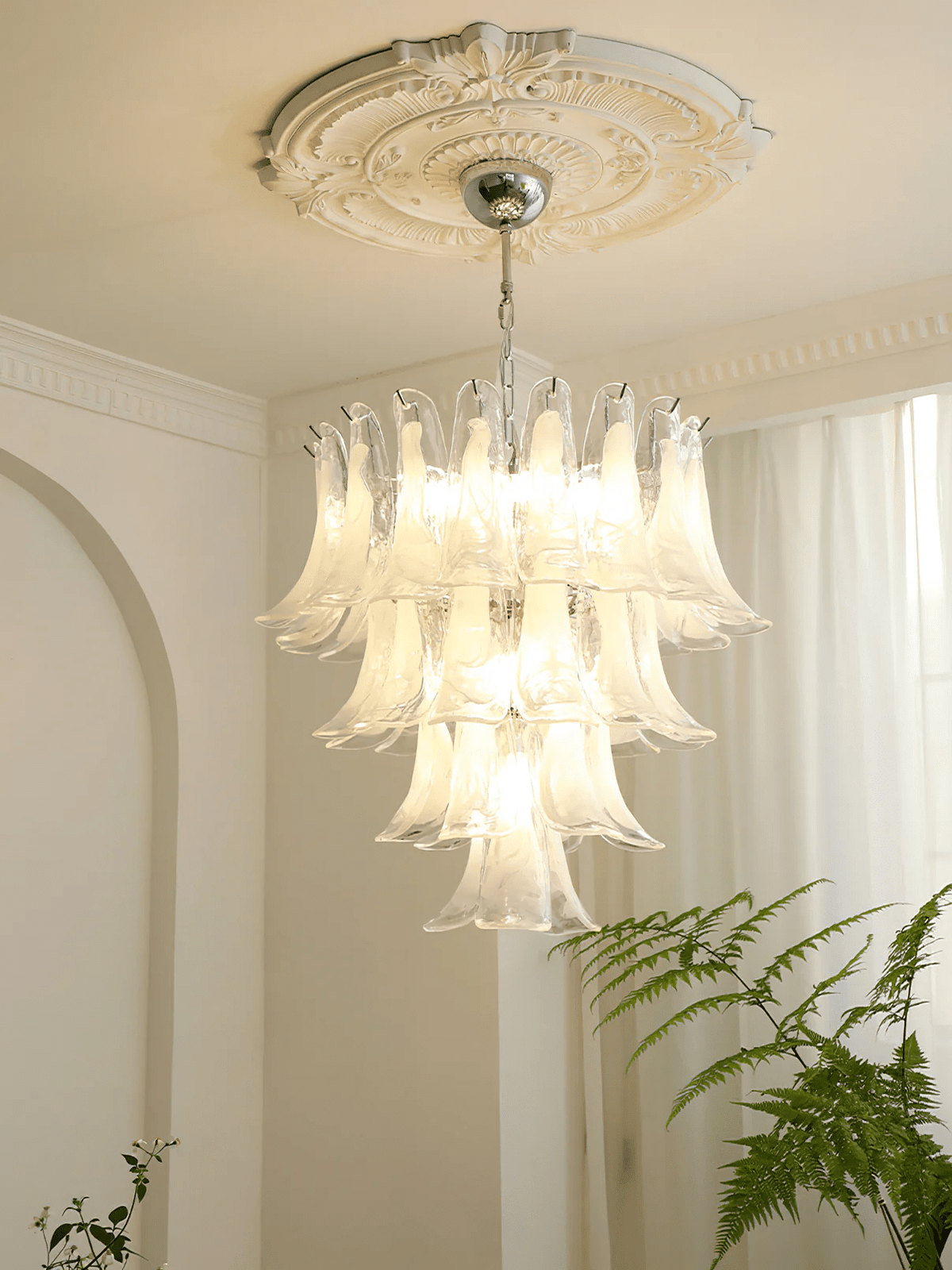 Elvess candelabru din sticlă Murano Frunze Aurii