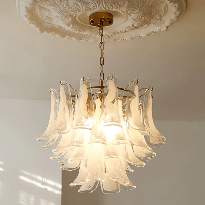Elvess candelabru din sticlă Murano Frunze Aurii