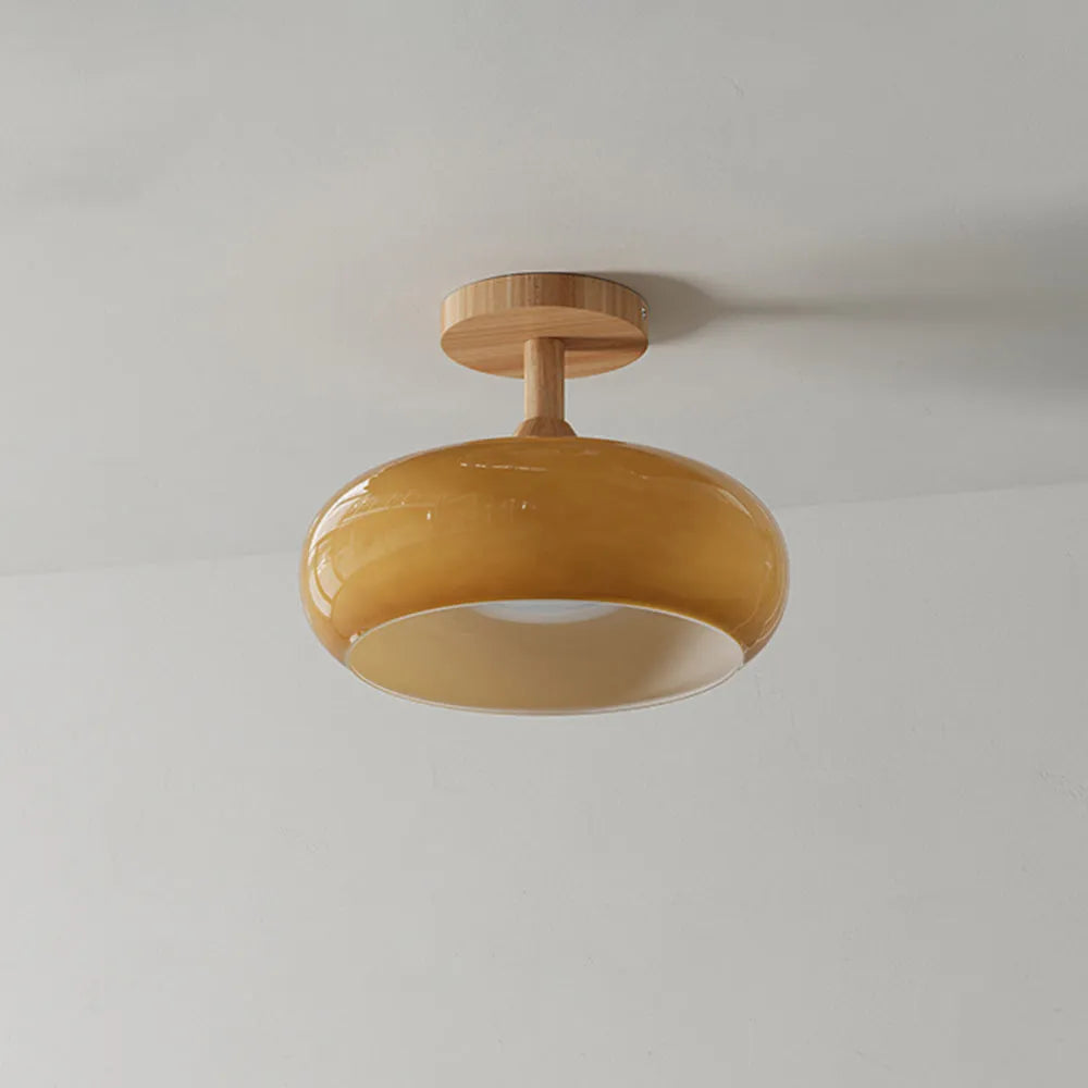 Valentina plafonieră aplicată lemn/sticlă alb/portocaliu, în stil minimalist