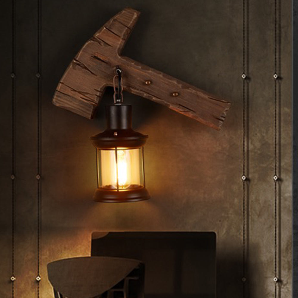 Epoch aplică de perete vintage în formă de ciocan, din lemn/metal, pentru living