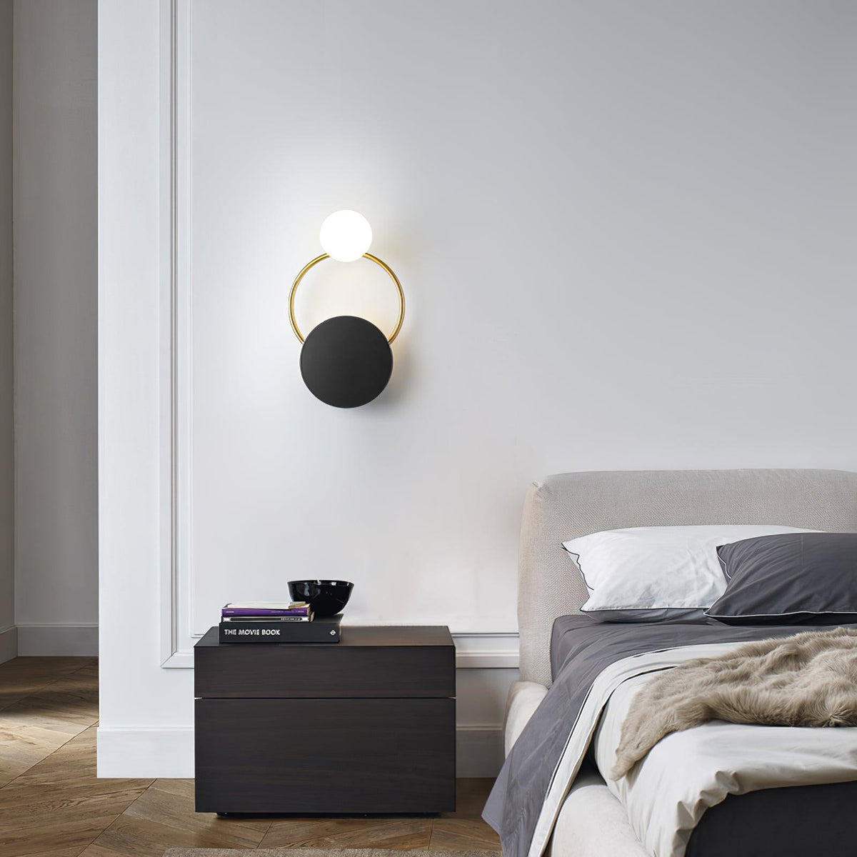 Arisha modern LED Triple Rings aplică de perete, metal/sticlă, Aur/negru, dormitor