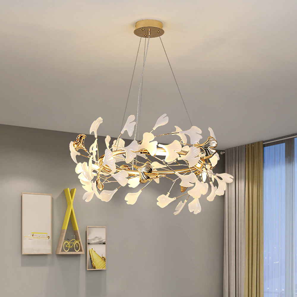 Olivia candelabru modern în Formă de Petală din metal cu Frunză de Ginkgo, auriu
