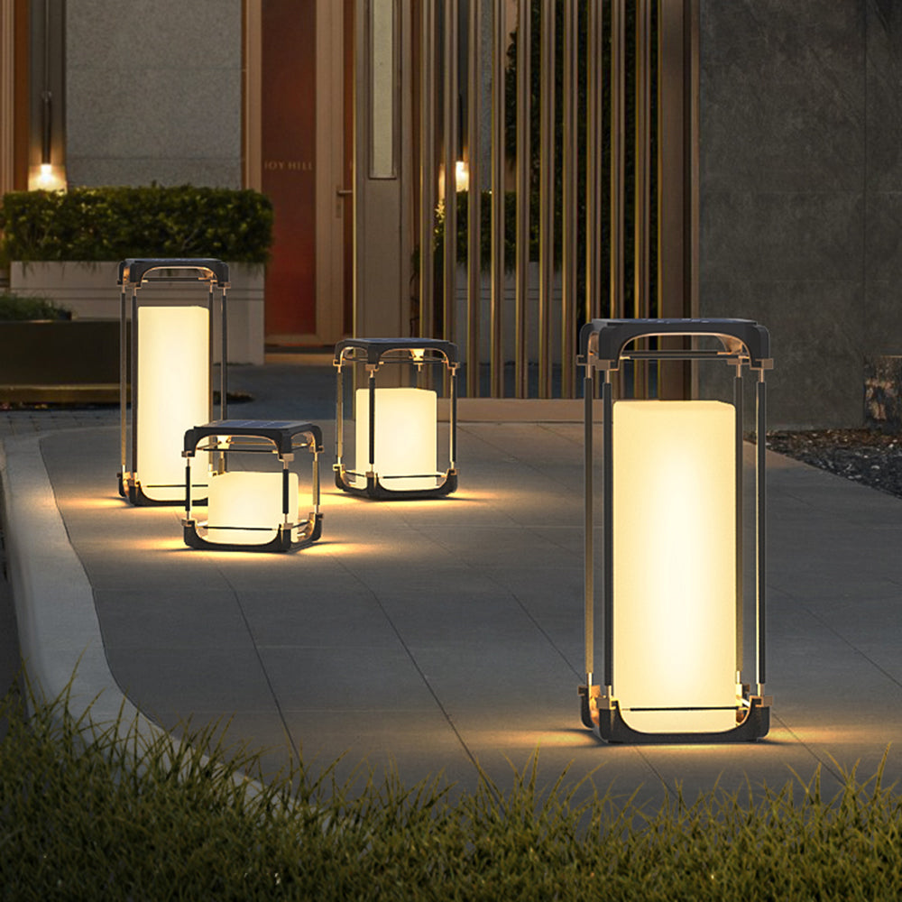 Ray Simple Cube/Cuboid Outdoor lampadar, cu conexiune electrică fixă/Solar, negru