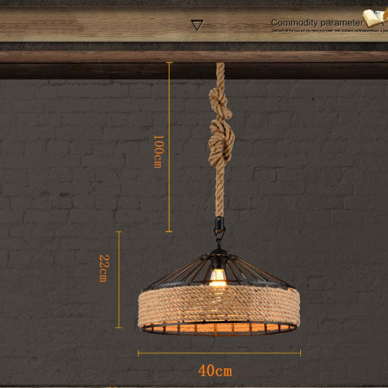 Epoch lampă suspendată neagră din frânghie și metal, retro