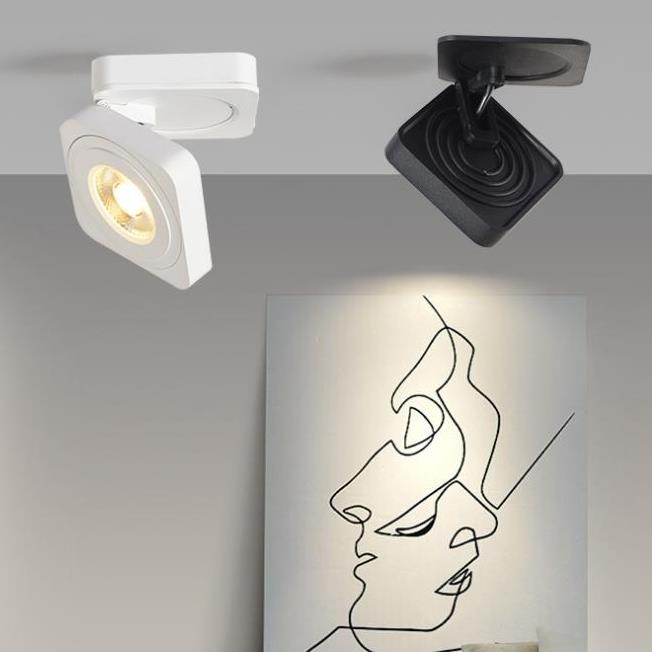 Arisha lampă de tavan pătrat modern reglabil cu spot, negru/alb