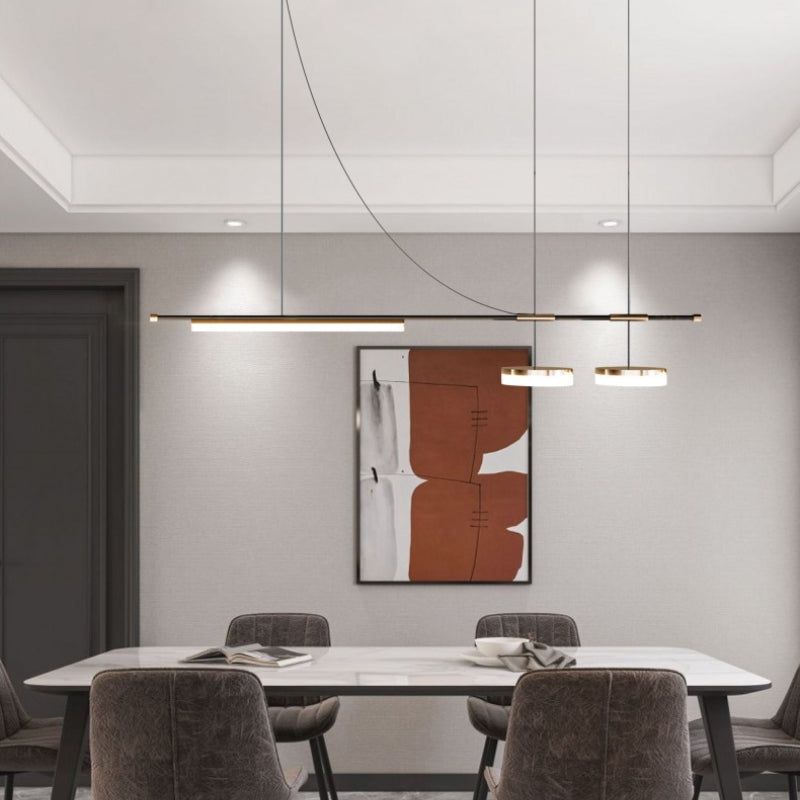 Aria lampă suspendată neagră din metal, modernă, lungă, LED, pentru sufragerie