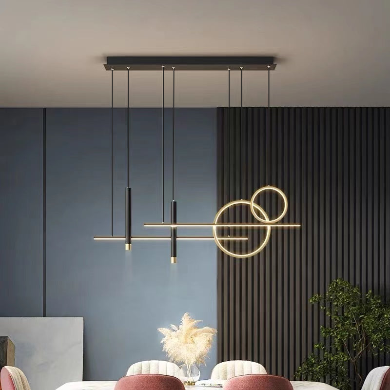 Arisha lampă suspendată LED modernă, Dublu Cerc, negru/auriu